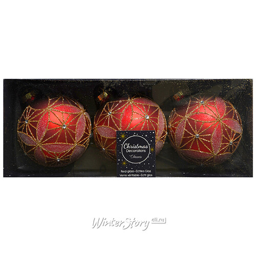 Набор стеклянных шаров Монпелье 8 см красный, 3 шт Kaemingk