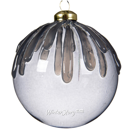 Стеклянный елочный шар Ледяная Капель 10 см серый мрамор Kaemingk