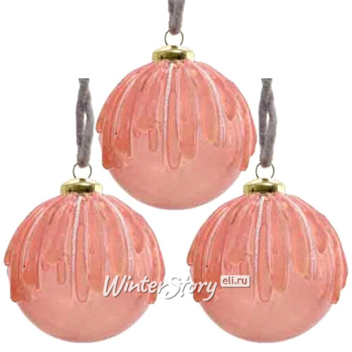 Набор стеклянных шаров Ледяная Капель 8 см благородный розовый, 3 шт Kaemingk