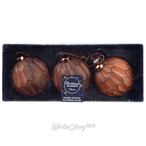 Набор стеклянных шаров Лоренцо 8 см шоколадный, 3 шт Kaemingk