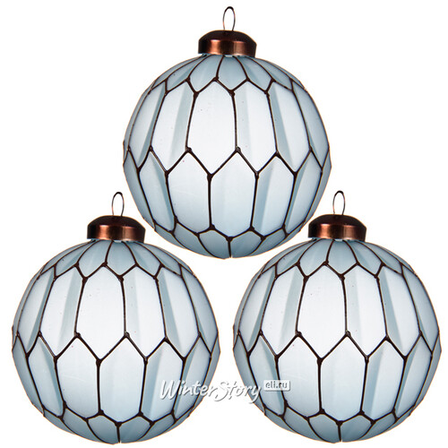 Набор стеклянных шаров Лоренцо 8 см голубой, 3 шт Kaemingk