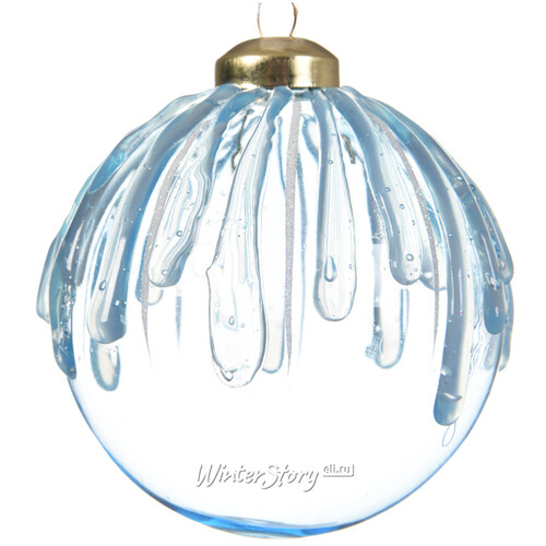 Стеклянный елочный шар Ледяная Капель 10 см голубой шелк Kaemingk