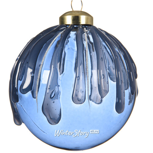 Стеклянный елочный шар Ледяная Капель 10 см синий бархат Kaemingk