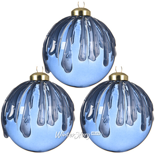 Набор стеклянных шаров Ледяная Капель 8 см синий бархат, 3 шт Kaemingk