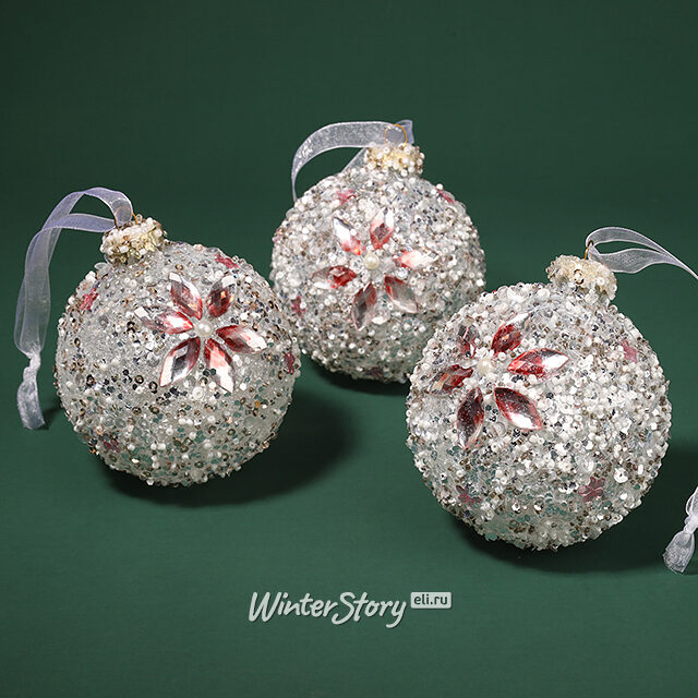 Набор стеклянных шаров Diamante Fiore 8 см белый, 3 шт Kaemingk