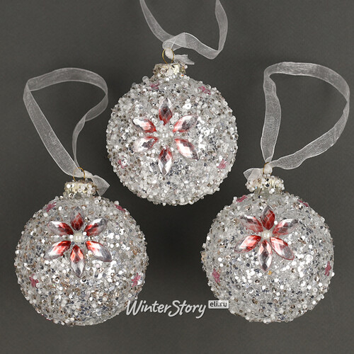 Набор стеклянных шаров Diamante Fiore 8 см белый, 3 шт Kaemingk