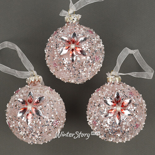 Набор стеклянных шаров Diamante Fiore 8 см розовый, 3 шт Kaemingk