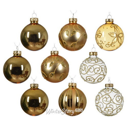 Набор стеклянных шаров Modellato - Золотой 7 см, 13 шт Winter Deco