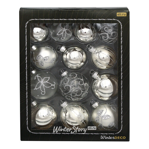 Набор стеклянных шаров Modellato - Серебряный 7 см, 13 шт Winter Deco