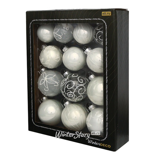 Набор стеклянных шаров Modellato - Белый 7 см, 13 шт Winter Deco