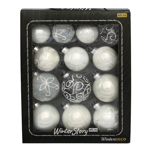 Набор стеклянных шаров Modellato - Белый 7 см, 13 шт Winter Deco