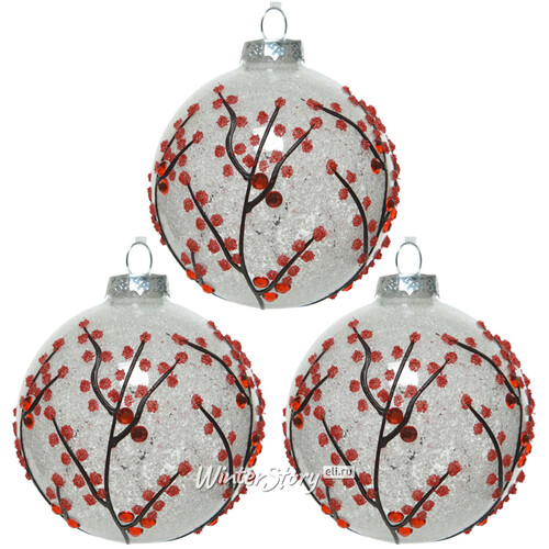 Набор стеклянных шаров Рождественские Ягодки 8 см, 3 шт Kaemingk