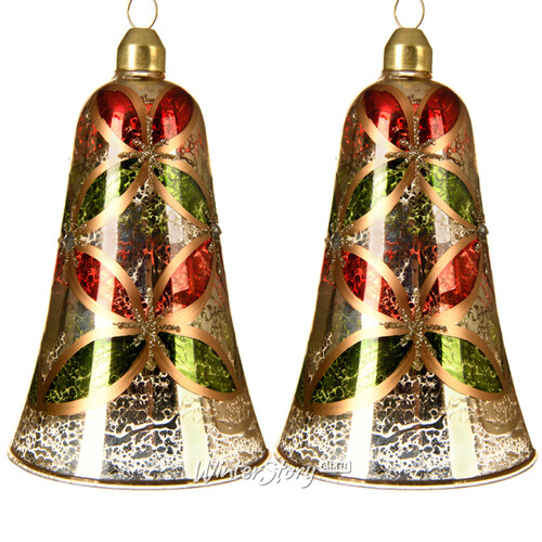 Стеклянное елочное украшение Колокольчики Флорино 13 см, 2 шт, подвеска Kaemingk