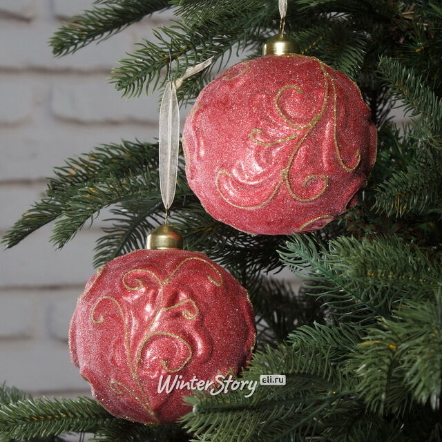 Набор винтажных елочных шаров Монфревиль 10 см красный, 2 шт, стекло Kaemingk