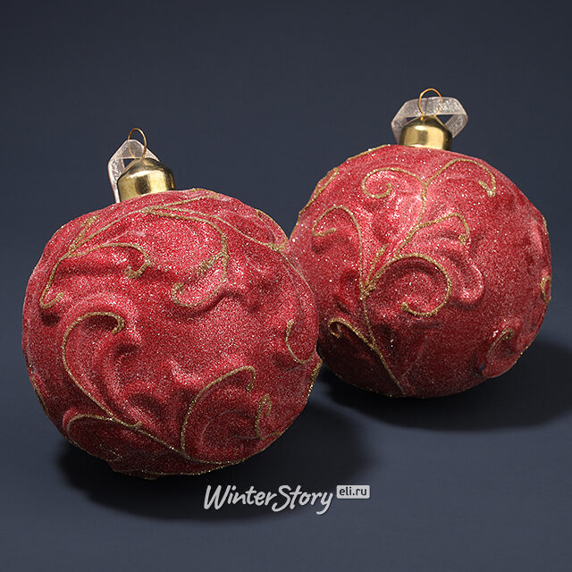 Набор винтажных елочных шаров Монфревиль 10 см красный, 2 шт, стекло Kaemingk