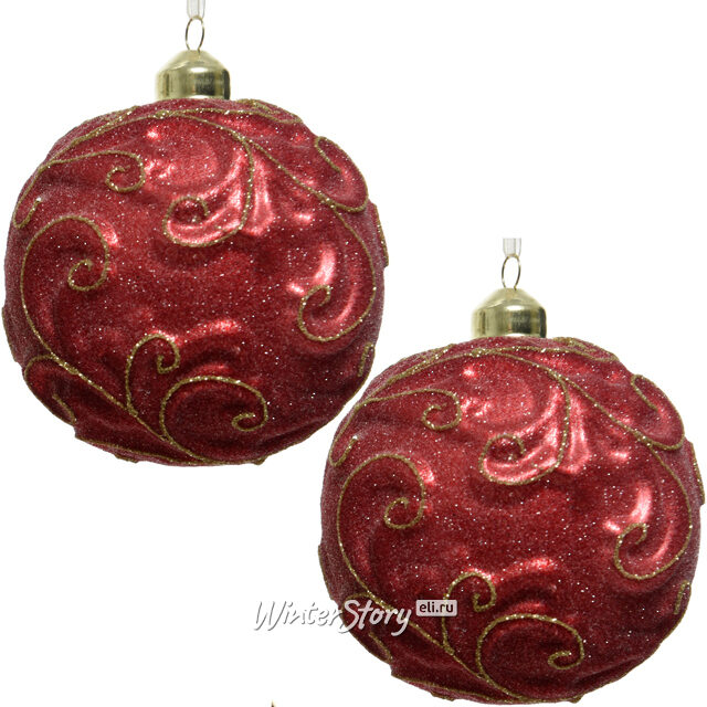 Набор винтажных елочных шаров Монфревиль 10 см красный, 2 шт, стекло Kaemingk