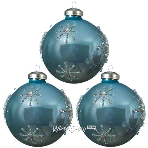 Набор стеклянных шаров Ленуар 8 см арктический голубой, 3 шт Kaemingk