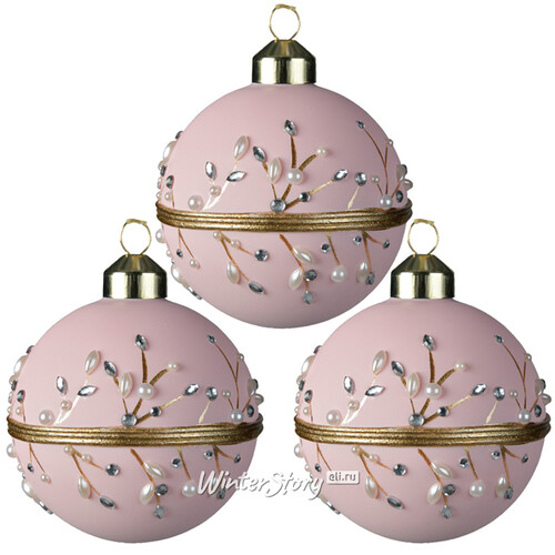 Набор стеклянных шаров Маркиза Монтеспан 8 см, 3 шт, розовый Kaemingk