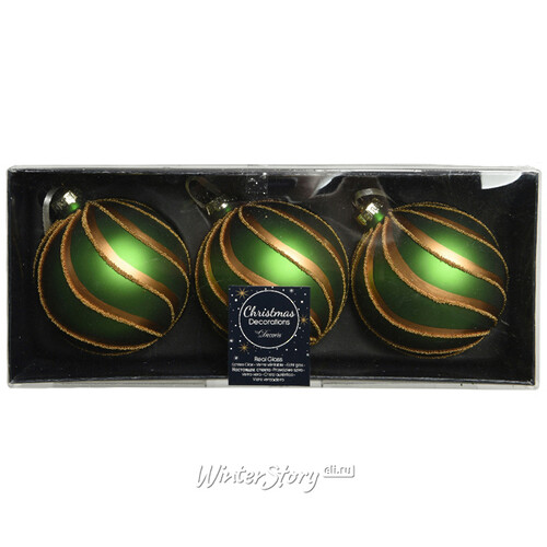 Набор стеклянных шаров Vezzo 8 см, зеленый бархат, 3 шт Kaemingk