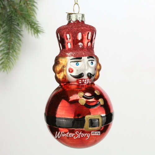 Стеклянная елочная игрушка Щелкунчик - Garde Royal в красном 12 см, подвеска Kaemingk