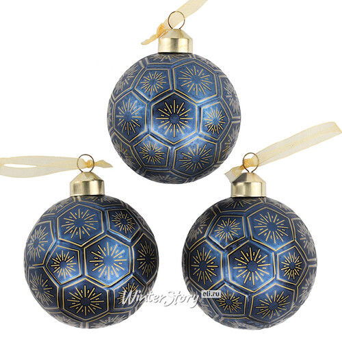 Набор стеклянных шаров Звезда Востока 8 см, 3 шт, синий Kaemingk