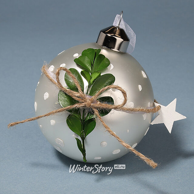 Набор стеклянных шаров Листья Омелы 8 см, 3 шт, серебряный Kaemingk