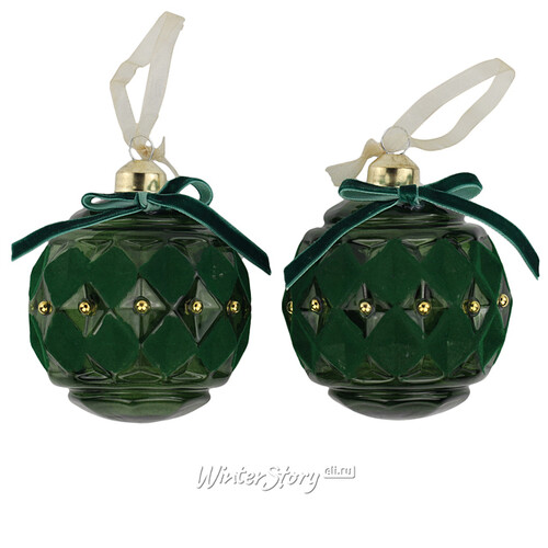 Набор стеклянных елочных шаров Velvet Vintage 8 см зеленый, 2 шт Kaemingk