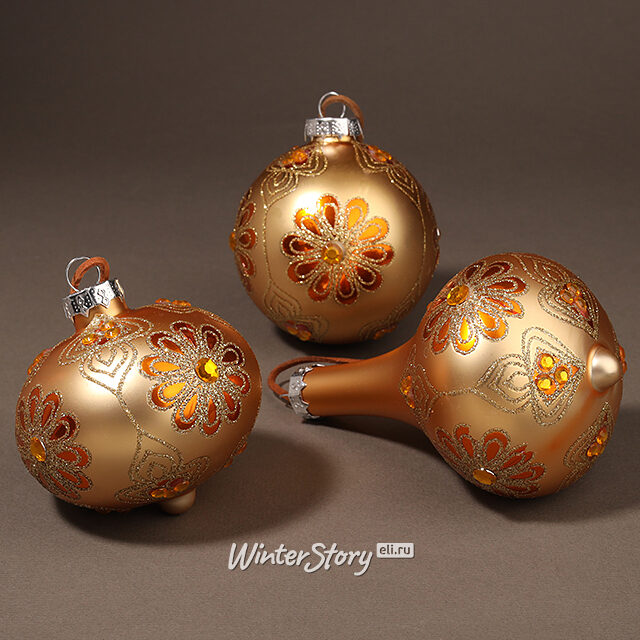 Набор стеклянных елочных игрушек Fleurande 8-13 см золотой, 3 шт, подвеска Kaemingk