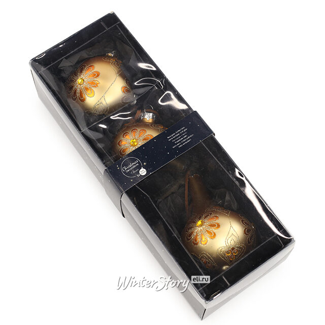 Набор стеклянных елочных игрушек Fleurande 8-13 см золотой, 3 шт, подвеска Kaemingk