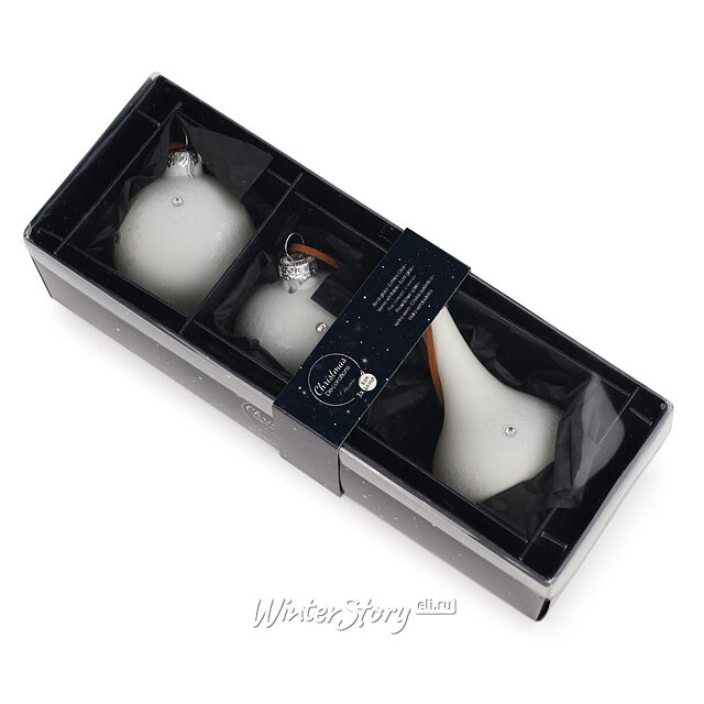 Набор стеклянных елочных игрушек Marguerite 6-10 см молочный, 3 шт, подвеска Kaemingk