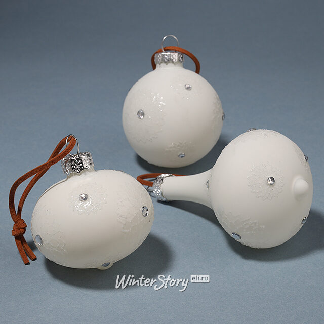 Набор стеклянных елочных игрушек Marguerite 6-10 см молочный, 3 шт, подвеска Kaemingk