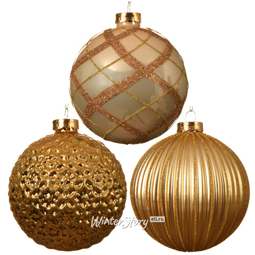 Набор стеклянных шаров Курбевуа 10 см золотой, 12 шт Kaemingk