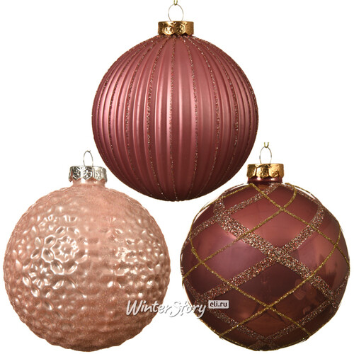 Набор стеклянных шаров Курбевуа 10 см розовый, 12 шт Kaemingk