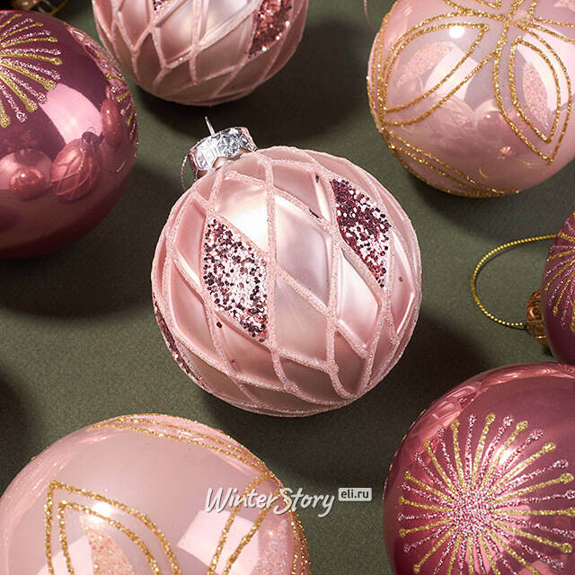 Набор стеклянных шаров Эммануэль 8 см розовый, 12 шт Kaemingk