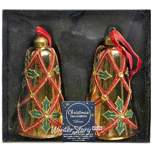 Стеклянная елочная игрушка Колокольчик Настроение Рождества 11 см золотой, 2 шт, подвеска Kaemingk