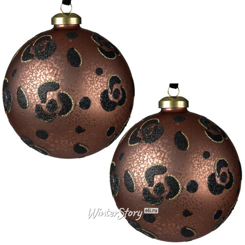 Набор винтажных елочных шаров Leopard Chic 10 см шоколадный, 2 шт, стекло Kaemingk