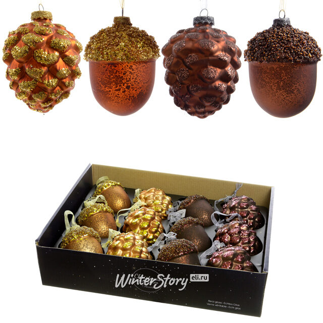 Набор стеклянных игрушек Шишки и Желуди 80*10 см, 12 шт Kaemingk