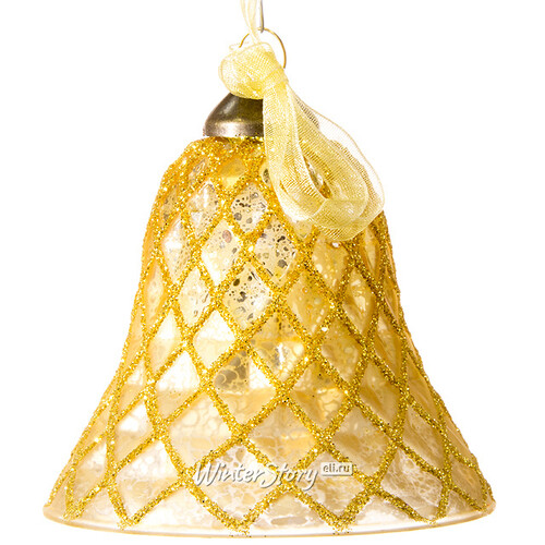 Набор стеклянных колокольчиков Грани красоты 8 см 2 шт золотой, подвеска Kaemingk