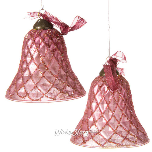 Набор стеклянных колокольчиков Грани красоты розовые, 8 см, 2 шт, подвеска Kaemingk