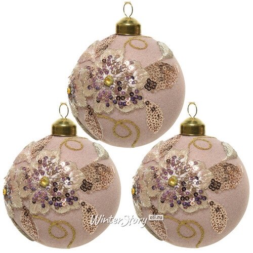 Набор стеклянных шаров Camelias de Versailles 8 см, розовый бутон, 3 шт Kaemingk
