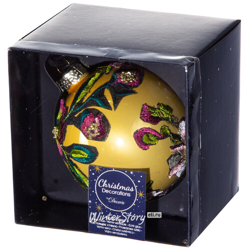 Стеклянный елочный шар Венециано Флер 10 см золотой Kaemingk