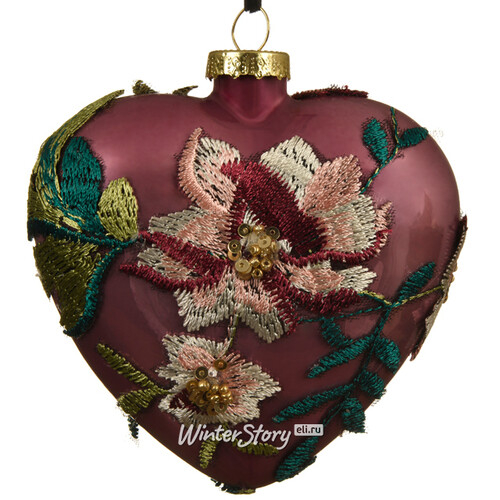 Стеклянная елочная игрушка Сердце Венециано Флер 10 см розовое Kaemingk