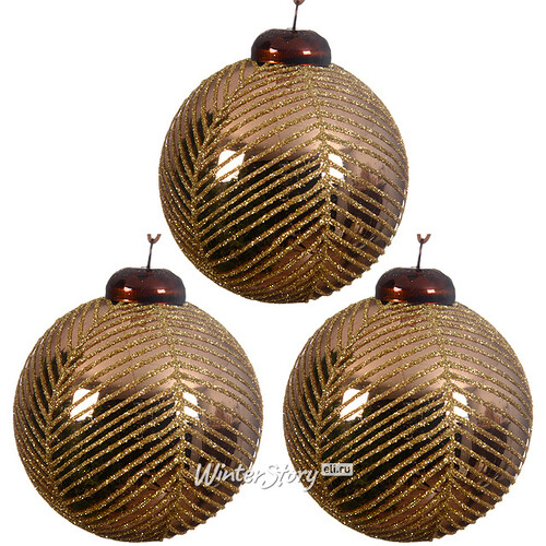 Набор стеклянных шаров Золотой Папоротник 8 см, 3 шт Kaemingk