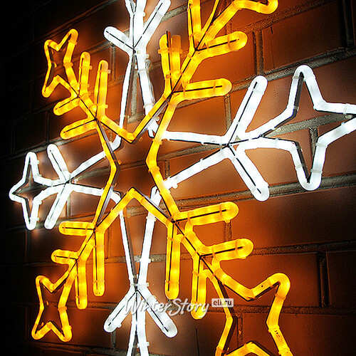 Снежинка из дюралайта, уличная, 80*80 см, бело-желтый, IP65 Экорост