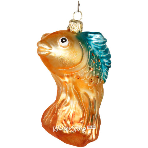 Стеклянная елочная игрушка Рыбка Карибского моря 13 см, лазурно-оранжевая, подвеска GMC z.o.o.
