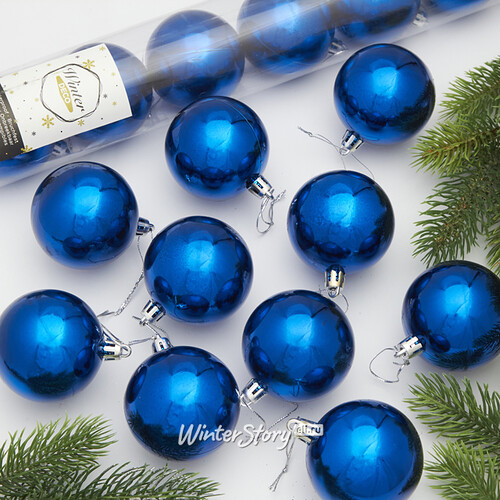 Набор пластиковых шаров Liberty 6 см, 10 шт, синий глянцевый Winter Deco