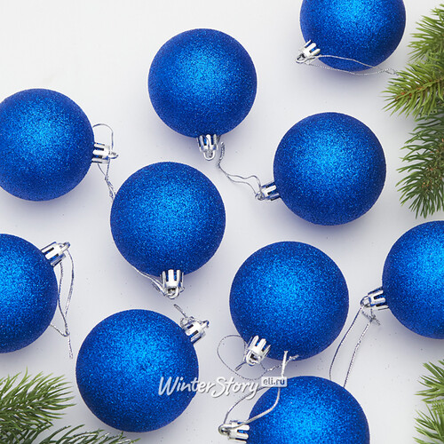 Набор пластиковых шаров Liberty 6 см, 10 шт, синий с блестками Winter Deco