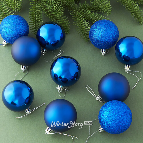 Набор пластиковых шаров Liberty Twist 6 см, 10 шт, синий Winter Deco