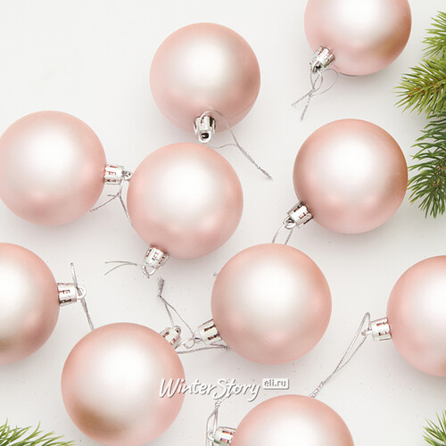 Набор пластиковых шаров Liberty 6 см, 10 шт, светло-розовый матовый Winter Deco