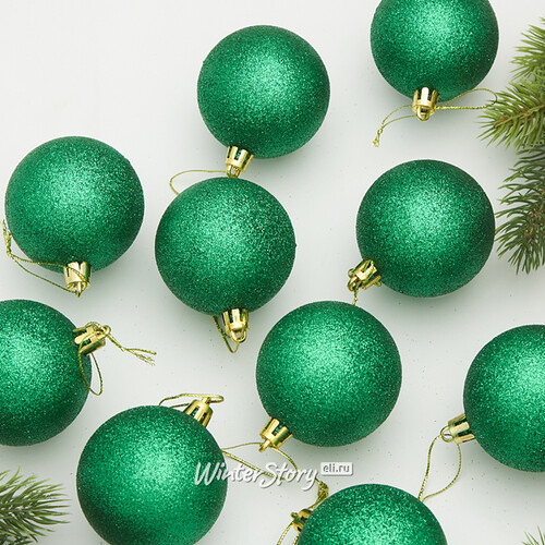 Набор пластиковых шаров Liberty 6 см, 10 шт, рождественский зеленый с блестками Winter Deco